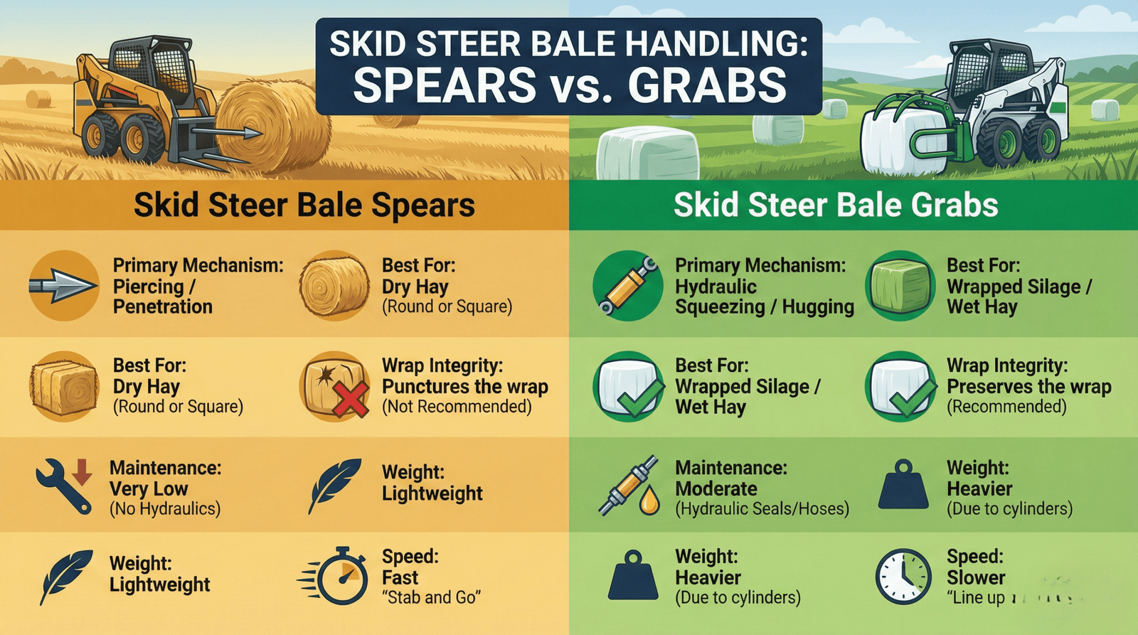 Skid​‍​‌‍​‍‌​‍​‌‍​‍‌ Steer Bale Spears vs Bale Grabs