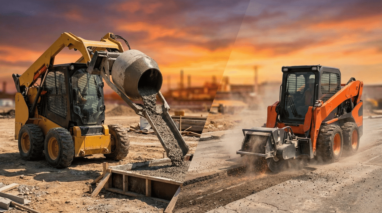 Concrete Mixers and Planers for Skid Steers