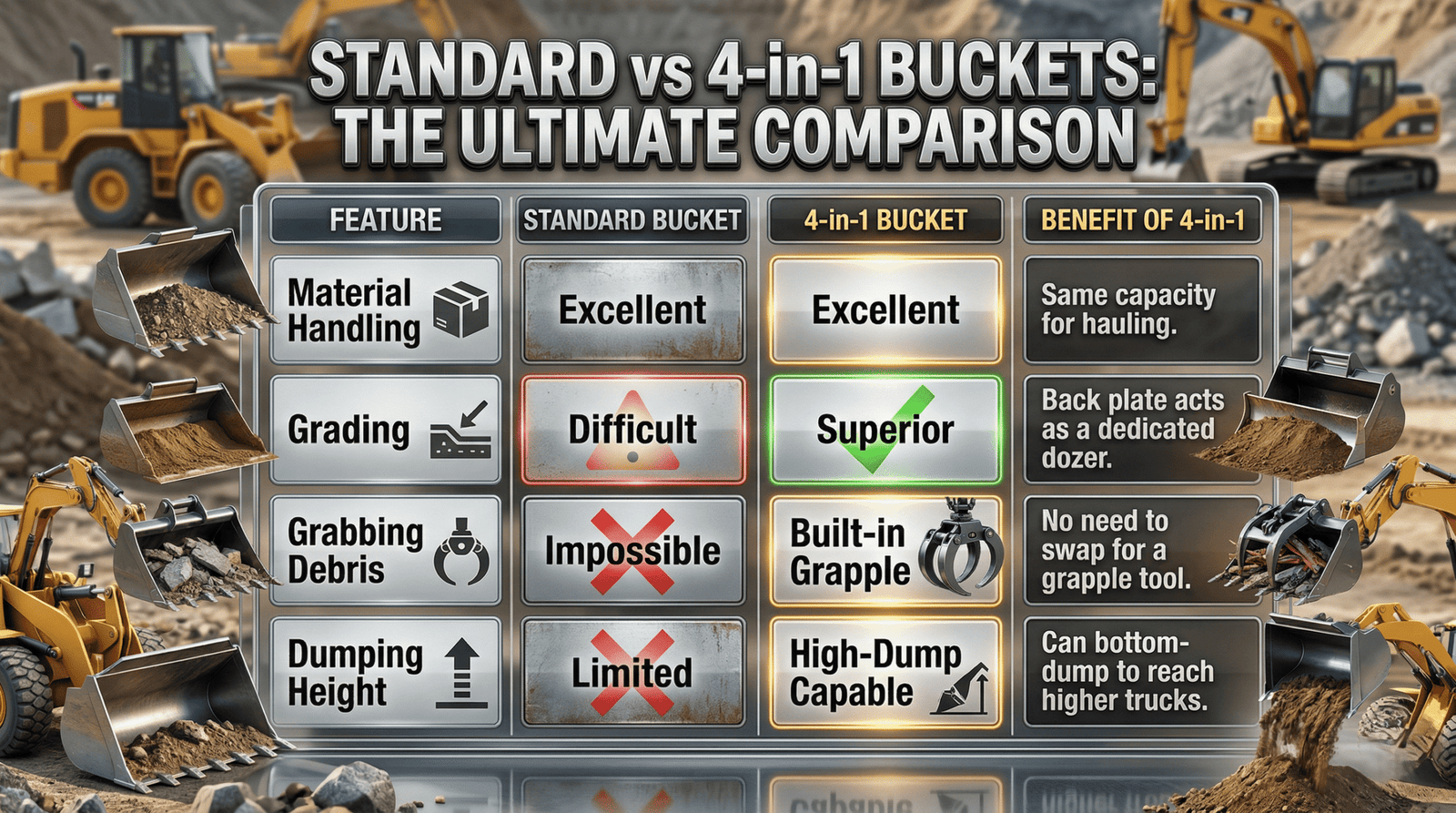4-in-1 Bucket Skid steer Comparison