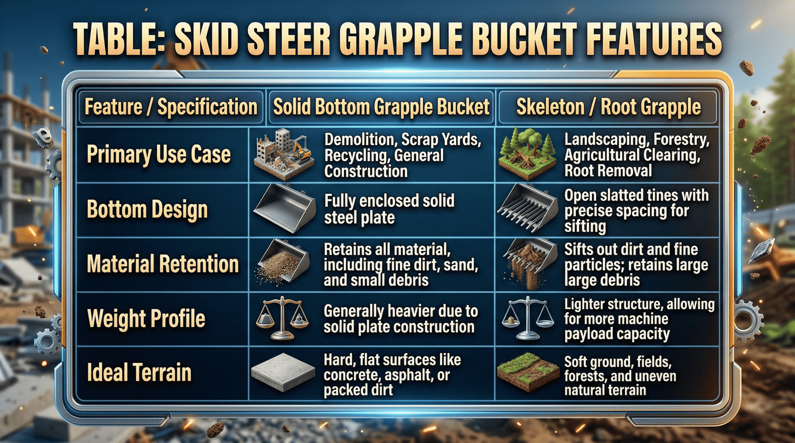 Skid Steer Grapple Bucket Features