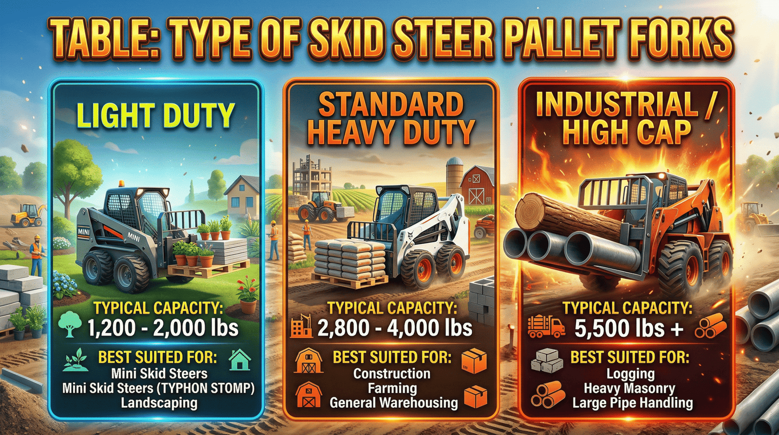 Skid steer Pallet Forks Types