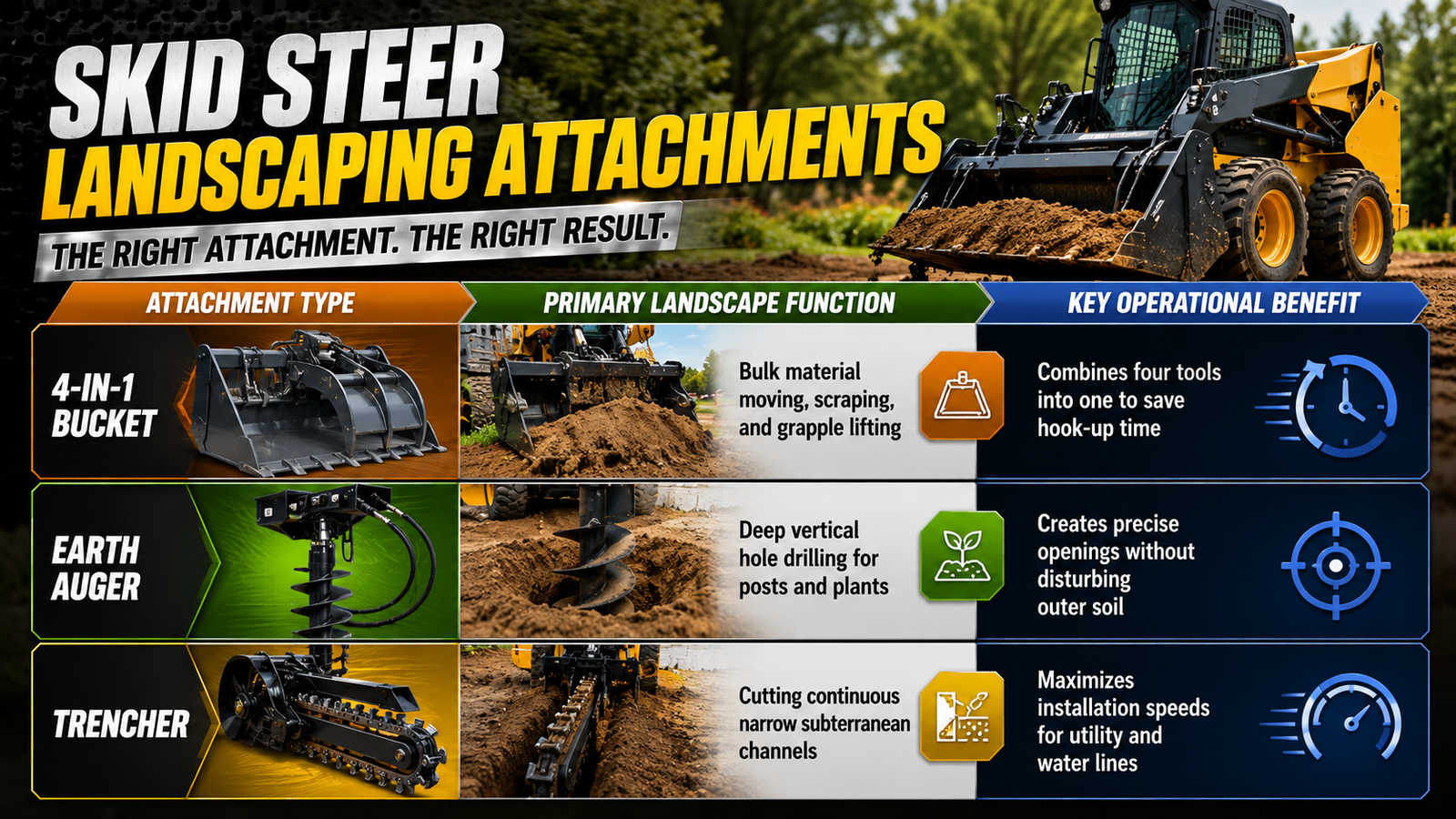 Skid Steer Landscaping Attachments Table