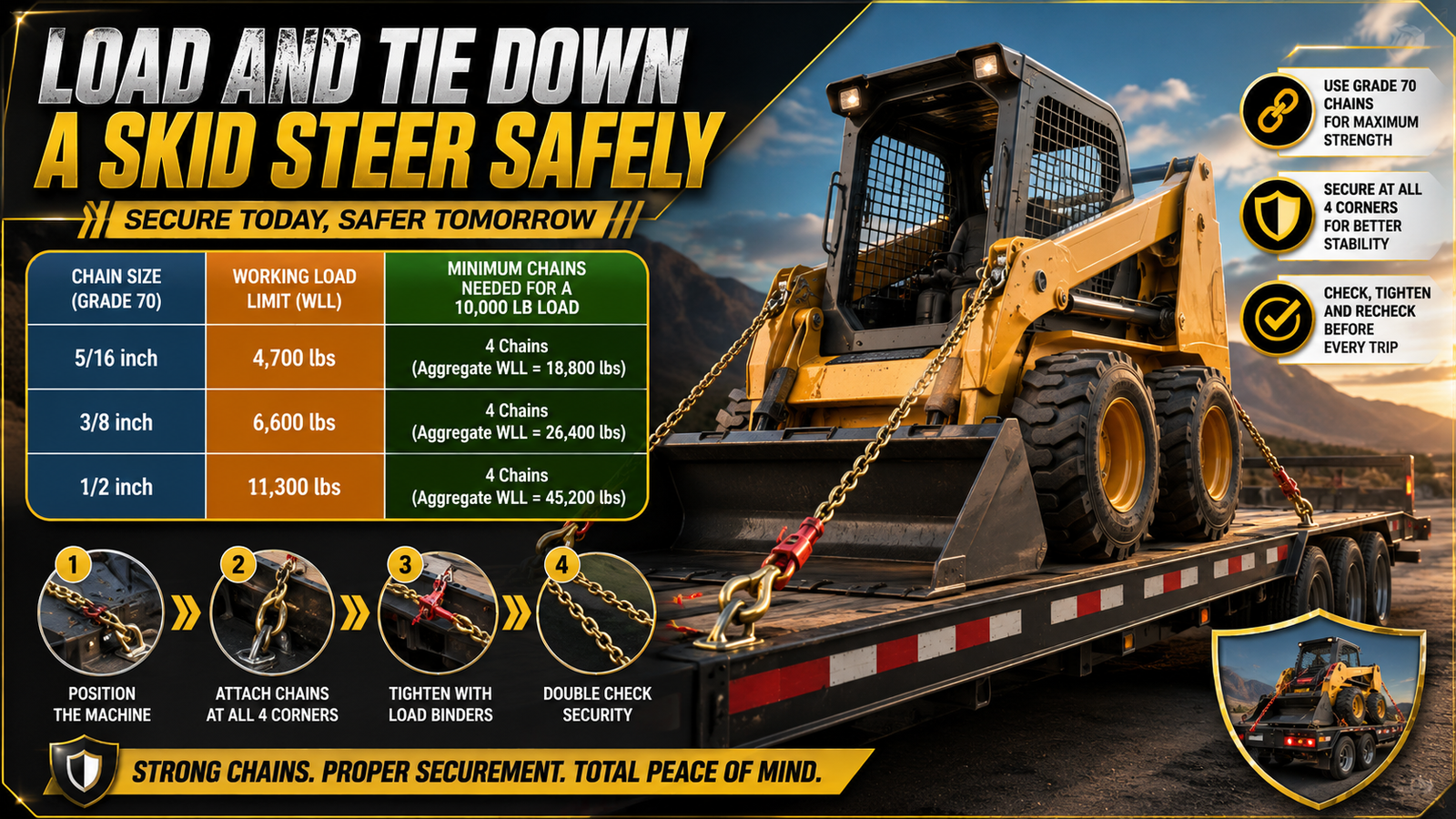 Load and Tie Down a Skid Steer Safely Table