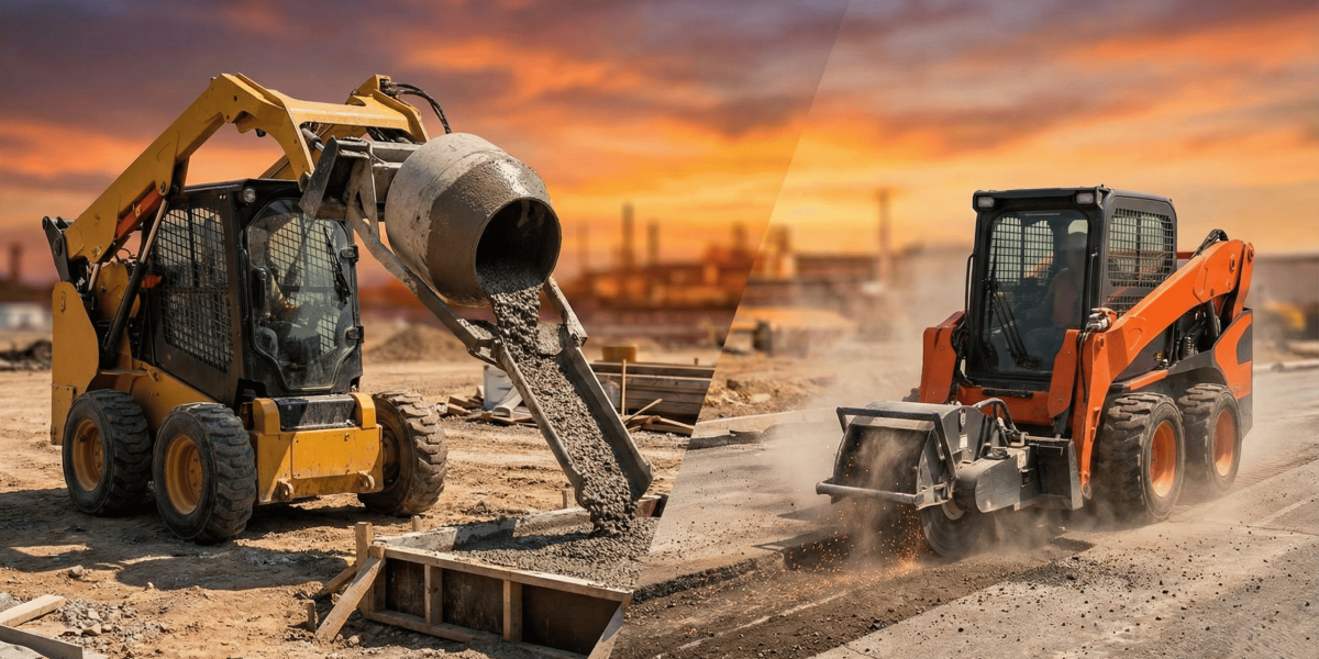 Concrete Mixers and Planers for Skid Steers